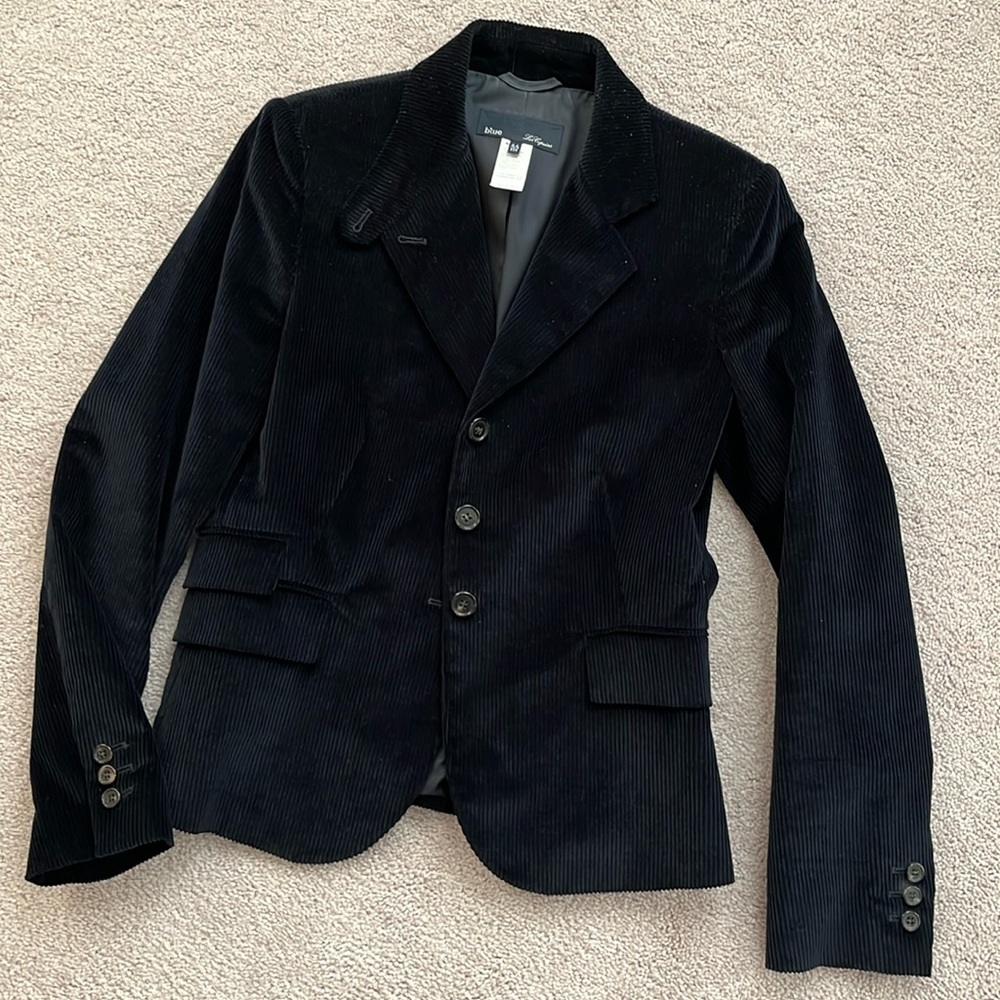 Blue LesCopains dark navy corduroy blazer.